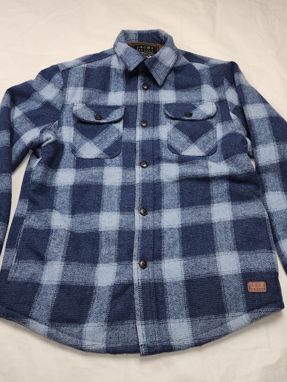 Jachs Men’s Sherpa Lined Wool-blend Blue Plaid Button-Up Shacket Size Small